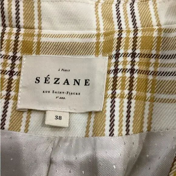Sezane Christie Jacket Carreau Tile Plaid In Beige Ochre Bordeaux 38 US Size 6 - Picture 12 of 15